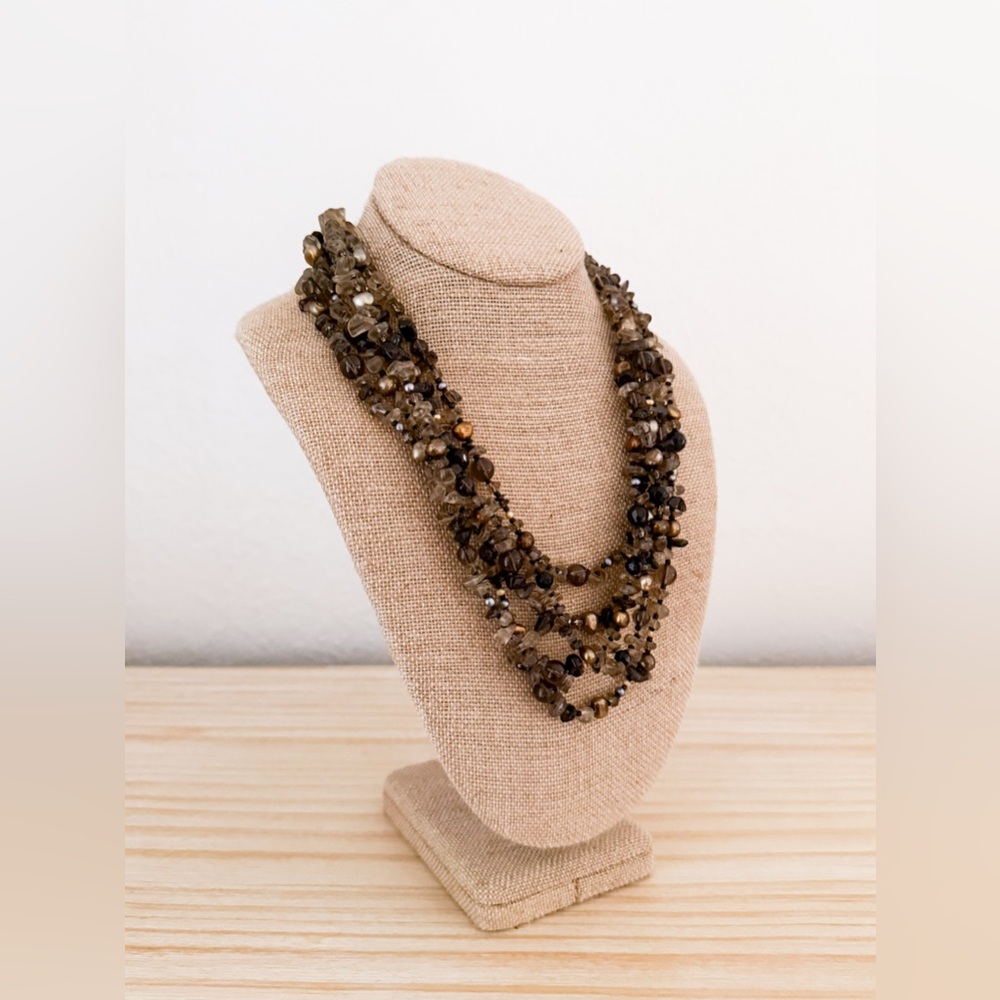 Multi-strand Quartz and Freshwater Pearl Necklace with Sterling Silver Toggle - Picture 10 of 14